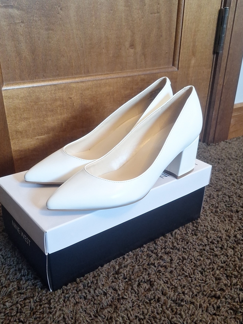 Nine West Classic White Block Heel Pumps - Women's